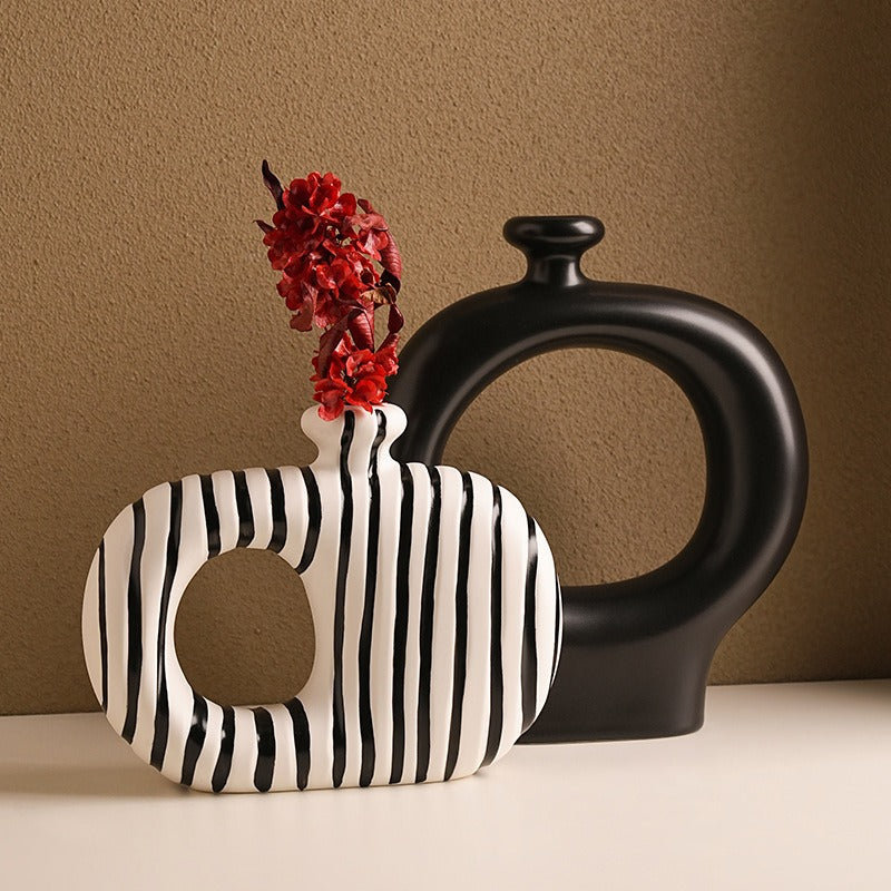 Black and White Stripesd Ceramic Vase