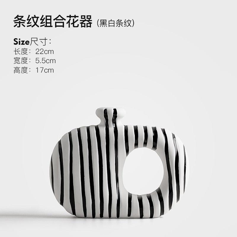 Black and White Stripesd Ceramic Vase