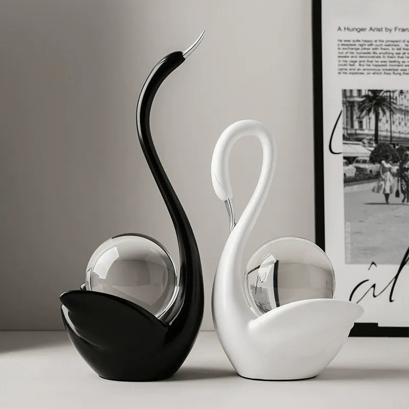Couple Swan Crystal Ball Ornaments