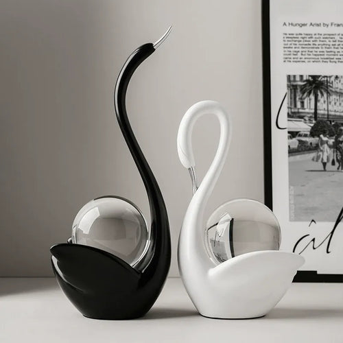 Couple Swan Crystal Ball Ornaments