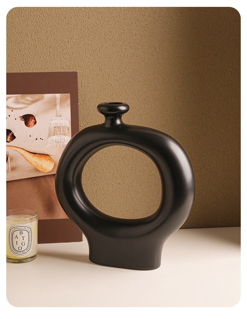 Black and White Stripesd Ceramic Vase