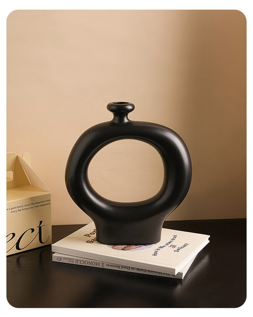 Black and White Stripesd Ceramic Vase