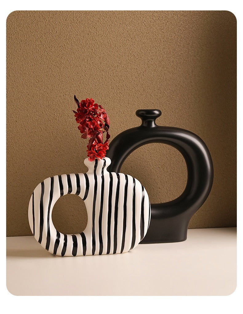 Black and White Stripesd Ceramic Vase